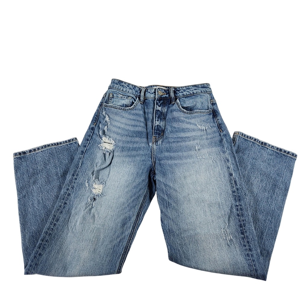 KanCan Signature 90s Straight Distressed High Rise Jeans‎ Blue VBK2012S Size 27